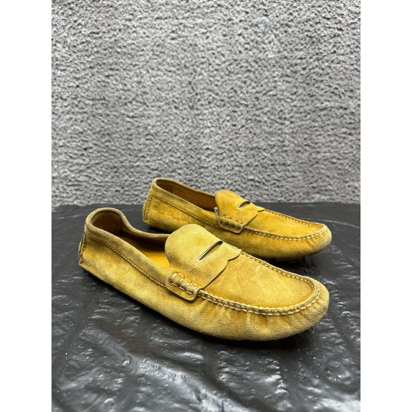 Louis Vuitton Paris Suede Driving Loafers Mustard Yellow Nd1124 Mens Size 9